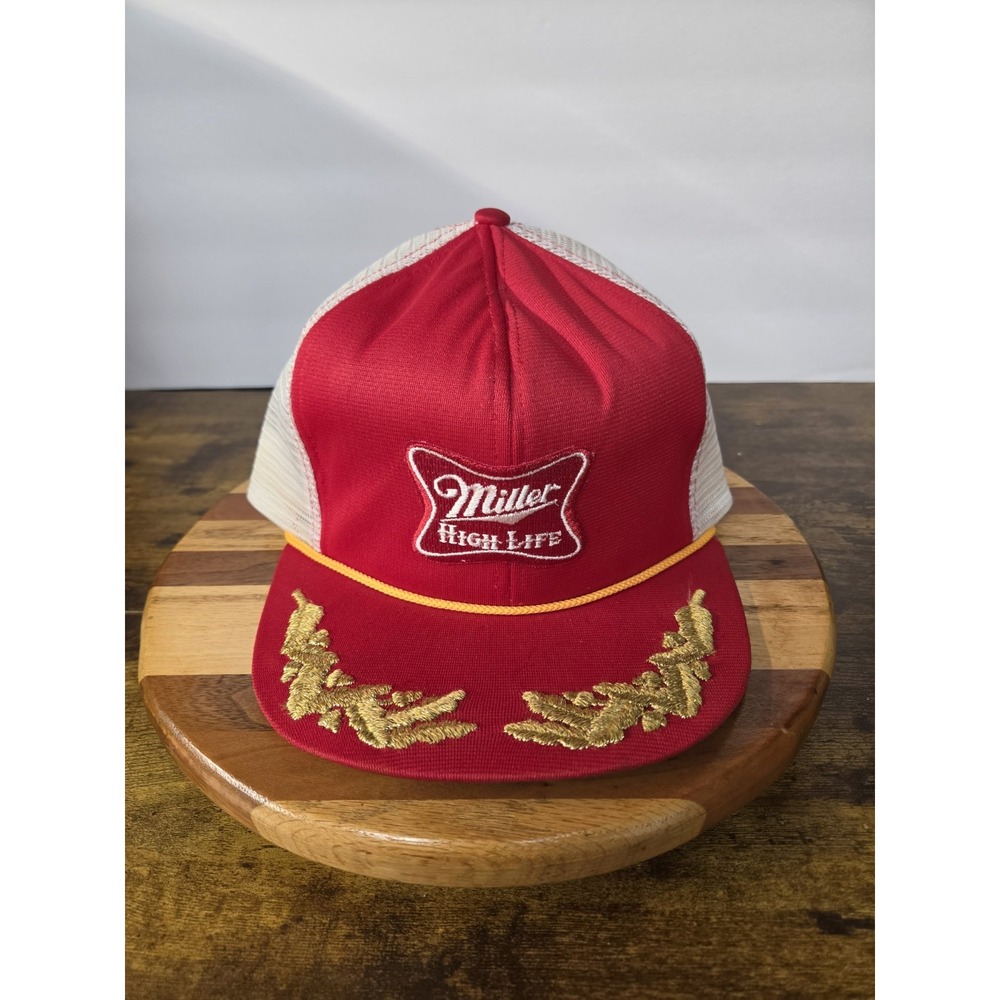 Vintage Miller High Life Scrambled Eggs Trucker Hat Snapback Red White Rope Mesh